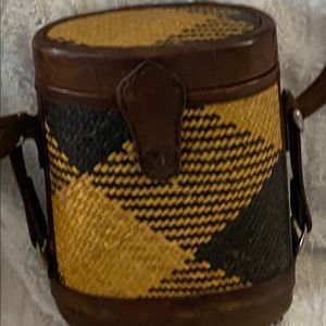 Wicker and leather barrel bag